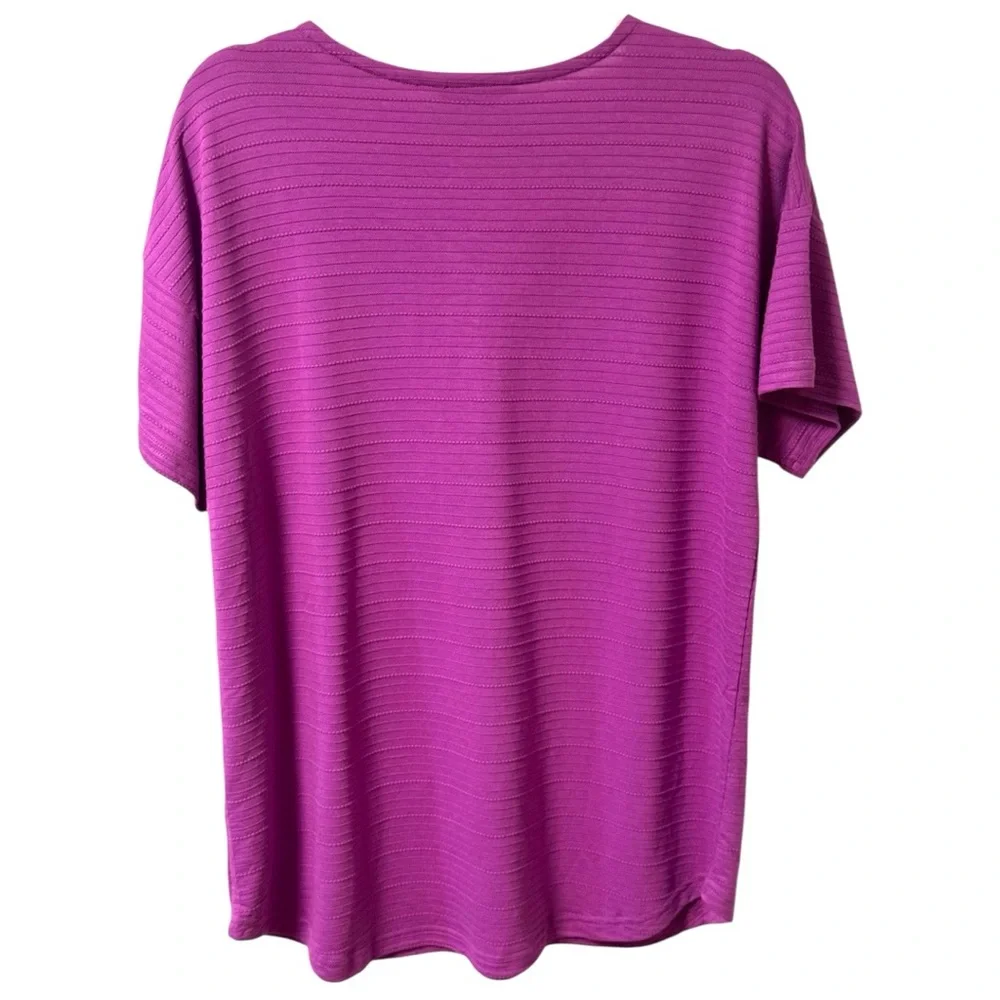 Talbots 3 Button V Neck Top in Purple Womens Large Short Sleeve Textured - Picture 6 of 11